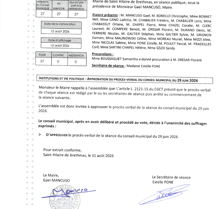 Conseil Municipal du 31 août 2026