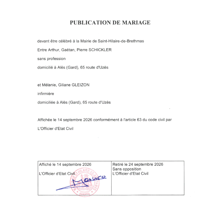 PUBLICATION DE MARIAGE